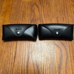 2 Shein Sunglasses Case Black Leather Hard Button Snap NEW Padded Glasses Holder